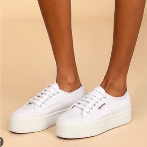SuperGa 2790A Platform Sneakers Low Top Lace Up White Canvas